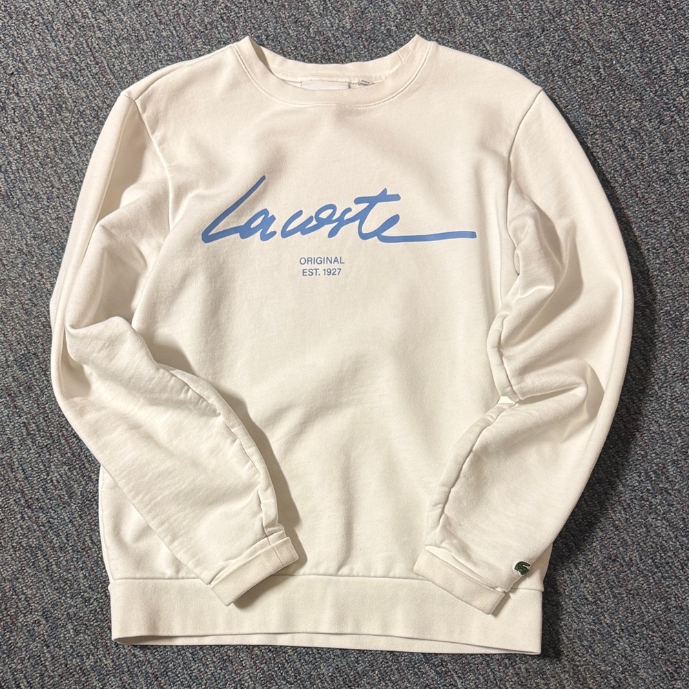 Lacoste White Crewneck Sweater with Blue Logo